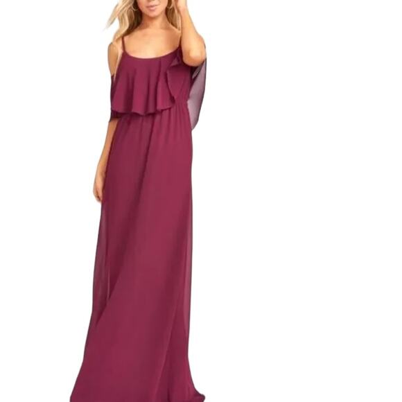 Show Me Your Mumu NEW Size Small Caitlin Ruffle Maxi Dress in Merlot Chiffon - Picture 2 of 14